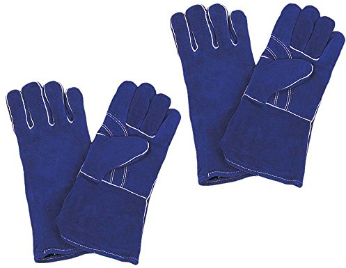 ToolUSA (2 Pairs Men's XXL 13 (33 cm) Royal Blue Suede Leather Welding Gloves | Reinforced Palm & Thumb | Gauntlet Cuff | Comfort Cotton Lining