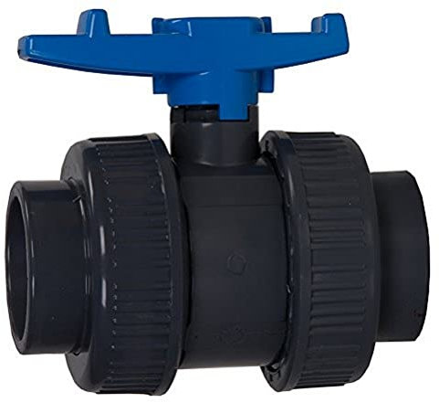 Aquaforte PVC Kugelhahn mit beidseitigen Überwurf Econo-Line, Klebeanschluß für Ø 75 mm (Außendurchmesser) Rohre, Schwarz-blau