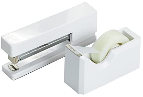 JAM PAPER Office & Desk Sets - 1 Stapler & 1 Tape Dispenser - White - 2/Pack