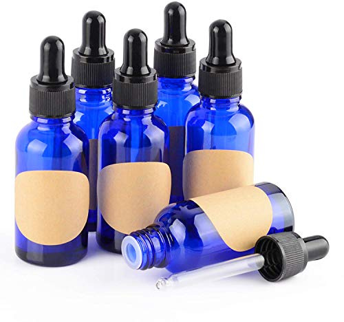 stonylab 30 ml 6-pack Glas Droppflaskor, Blå Tom Flaska med Glasdroppare, Innpropp och Etikett för Laboratorielösningar