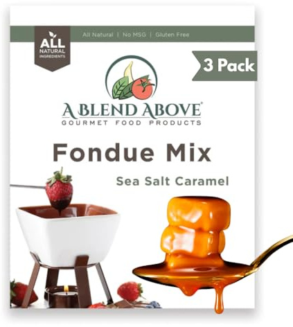 A Blend Above Sea Salt Caramel Fondue Mix (3 Pack), All Natural Flavor, No MSG, Gluten-Free. No Preservatives, Easy to Make, Fruit Dip, Premium Fondue Dipping, Gourmet Chocolate Fondue, Perfect for Dessert