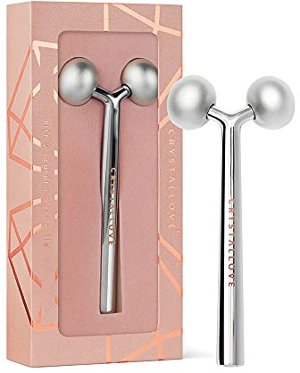 **CRYSTALLOVE 3D Gesichtsmassagegerät Silber – Anti Aging Gesichtsroller für Lifting & Gesichtskontur – Massage Roller gegen Schwellungen & Augenringe – Beauty Tool**
