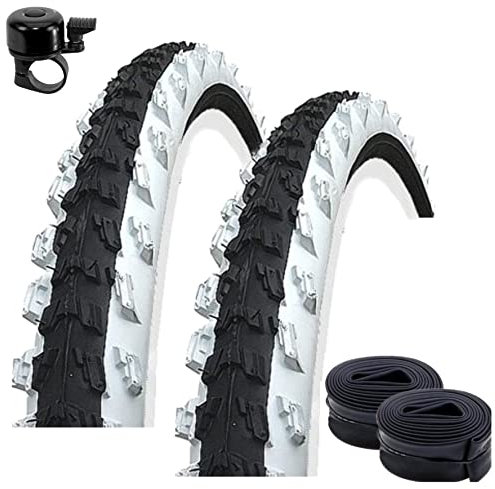 2 x Kenda K-829 26 MTB Fahrradreifen Fahrradmantel Schwarz/Weiß 50-559 (26 x 1.95) + 2 passende Schläuche DV inkl. Fahrradklingel
