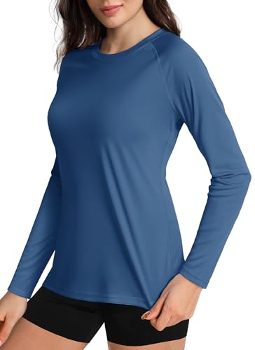 Boladeci Rash Guard for Women Long Sleeve Swim Shirts SPF UPF 50+ UV Protection Quick Dry Water Swimsuit Workout Teen Girls Tops T-Shirts Blue Grey S