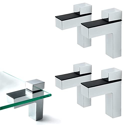 4 Pcs Adjustable Wood/Glass Floating Shelf Brackets Wall Mount (Polished Chrome)