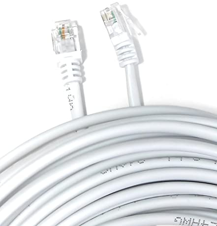DRUT RJ11 to RJ11 ADSL 2 Modem Telephone Cable, 15m White | High Speed Broadband, Transmits Data Up to 100 Mbits/sec, 26 AWG, Supports Analogue or Digital (DSL/ISDN) Applications, 50ft