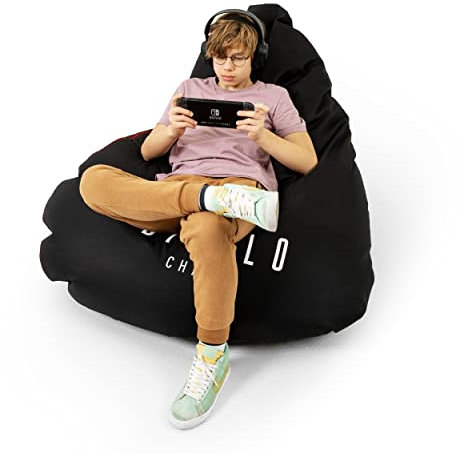 Pouf Poltrona Sacco XXL Con Ibottitura da Gaming da Gioco per la camera dei Bambini Soggiorno Beanbag Perle in EPS Poliestere 100 cm x 110 cm x 110 cm (Black)