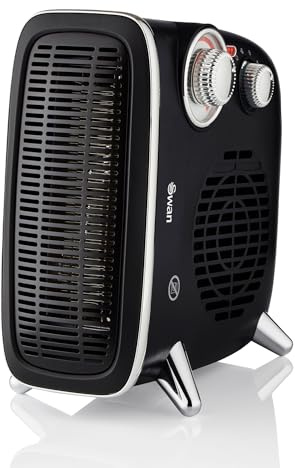 Swan SH27020N Vertical Fan Heater, 2 Heat Settings, Adjustable Thermostat, 1800W, Black and Chrome