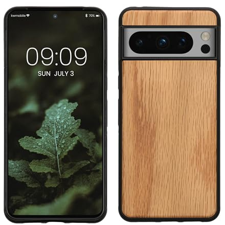 kwmobile Träfodral till Google Pixel 8 Pro träfodral – med stötsäker TPU-stötfångare – hårt skydd i ljusbrun/brun
