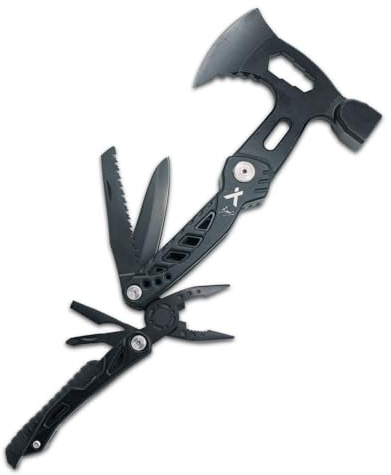 Bear Grylls Axe Multitool Hammer - With Knife, Bottle Opener, Hatchet, Nylon Sheath, Saw, Screwdriver, Whistle - Tactical For Camping, Survival, Hiking, Portable and Lightweight - Black