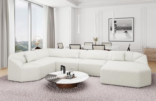 Wohnlandschaft Cabrera U Form Stoffsofa Sofa in Bouclè Designersofa Weiss (Ottomane rechts)