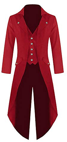 Runcati Gotisk frack steampunk jacka viktoriansk karneval kostym cosplay smoking medeltida promenadkjol rock mode ytterkläder, röd, XXL