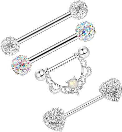 Brustwarzenpiercing Chirurgenstahl Opal Stein Herz Barbell Damen Brustwarze Piercing Schmuck 8 Stück nippelpiercing