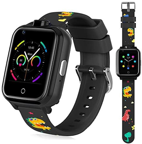 OKYUK 4G Smartwatch für Kinder, GPS-Tracker, mehrere Desktop-Stile zur Auswahl, Zwei-Wege-Anrufe, Bildkompetenz, SOS, WLAN, wasserdichter Touchscreen für 4–12 Jungen und Mädchen (T13 Schwarz)
