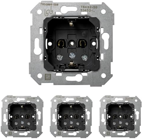 SIMON - Enchufe Schuko de Empotrar con Toma Tierra, Serie Simon 75, Compatible con Tapas de las Series 75, 31, 82 y 88, Fácil de Instalar, Apto para Interiores (IP20), 150V, 16A (Paquete de 4)