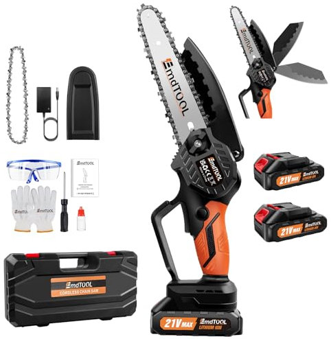 700W Kettensäge 6 Zoll Akku Kettensäge, Mini Kettensäge Mit 2 Akku Elektro Kettensäge 21V Akku Astsäge Mit Automatischem Öler & Werkzeugloser Kettenspannung, Leicht Portable Einhand Kettensäge, Orange