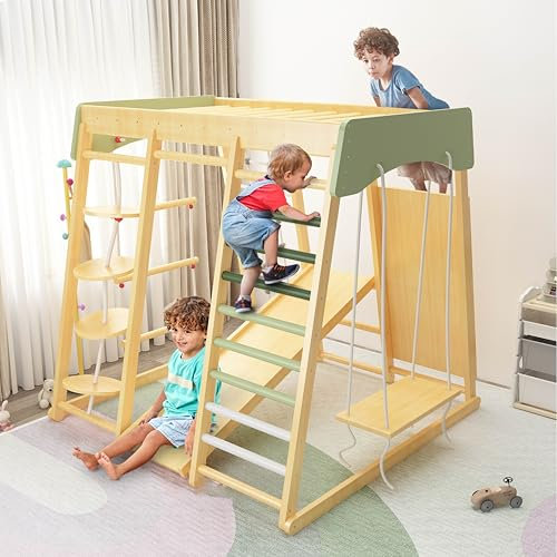 BanaSuper Struttura per Arrampicata 8 in 1 per Bambini – Scivolo, Altalena, Rete, Parete per Arrampicata e Altro – Gioco da Interno Sicuro per Bambini dai 3 Anni – Robusto e Facile da Montare