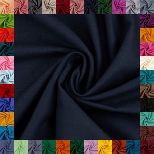 Baumwollstoff HEIDE, 100% Baumwolle, 42 Uni-Farben, Coupons (keine Meterware), ca. 150 cm breit, ca. 160 g/m², Oeko-TEX Standard 100 (dunkelblau, 1 m)