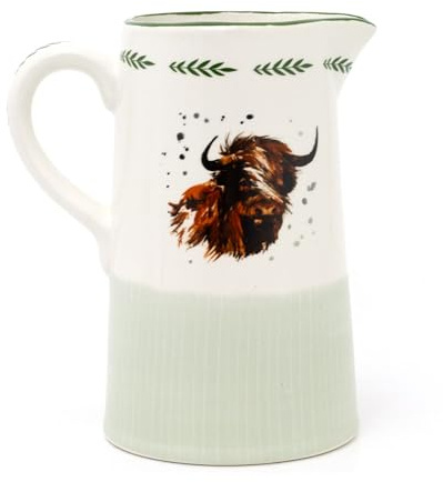 Carousel Home Highland Cow Jug | Ceramic Pitcher Jug Large Serving Pitcher for Milk Water | Decorative Ceramic Vase - 20cm