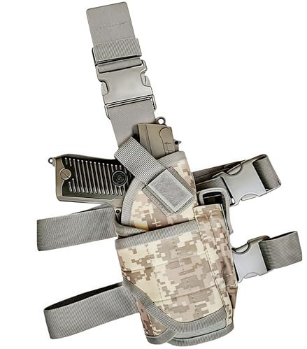 Peminkoo Drop Leg Holster, Rechtshänder Taktisches Oberschenkelholster für Pistolen und Pistolen Beingurt mit Magazintasche