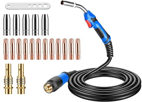 Kit de Antorcha de Soldadura MIG/MAG MB25KD, 4m de Equipo de Manguera para Gas de Protección con Conector Europeo, Set de 20 Piezas de Desgaste, 250A para Soldadura CO₂/Argón en Taller e Industria