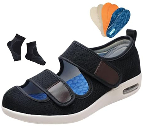 Sommarskor För Män Ihåliga Mesh Andningsbara Ortopediska Och Justerbara Skor För Diabetesödem, Bekväma Sko Med Extra Bred Passform Återhämtning Efter Kirurgiskt Artritödem, Fasciit(svart,41 EU)