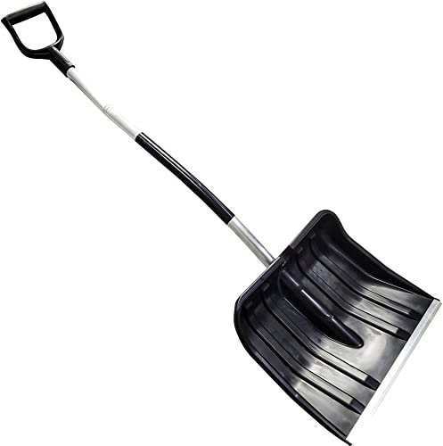 Große Schneeschaufel 46 cm breit mit ergonomischem Aluminium-Stiel und D-Griff Schneeschieber Schneeschippe Schneeschüppe Schneeräumer ergonomisch Spatengriff Schildschaufel Alu-Kante Kunststoffblatt