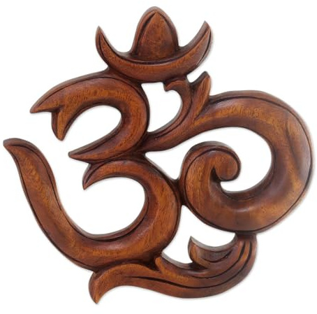 NOVICA Hand Carved Suar Wood Relief Wall Sculpture 'Sacred Om'
