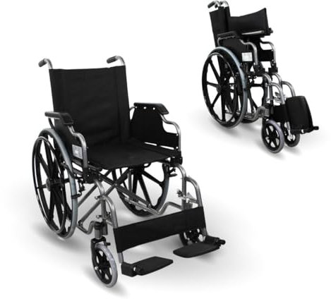 Mobiclinic®, Sedia a Rotelle, Mod. giralda premium, Marchio europeo, Carrozzina per Anziani, Pieghevole, Poggiapiedi Rimovibili, Braccioli Ribaltabili, Seduta 46 cm, Colore Nero
