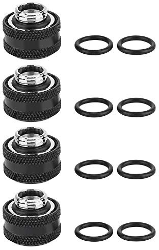 Richer-R 4/6pcs Compression Fitting, PC Wasserkühlung Messing Compression Fitting 4/6Stücke/Packung,Geeignet für 16 mm Außendurchmesser Starren Rohr 6 Farben(4pcs Black)