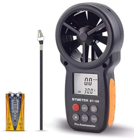 Digital Anemometer Handheld - BTMETER BT-100 Wind Speed Meter Gauge, Accurately Measure Wind Velocity Temperature Speed for CFM with MAX/MIN/AVG, Backlight LCD, HVAC
