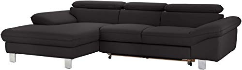 Mivano Ecksofa Driver mit Recamiere links, Ledercouch mit Bettfunktion und Bettkasten / Inkl. verstellbare Kopfstützen, 268 x 73 x 169, Kunstleder, Schwarz