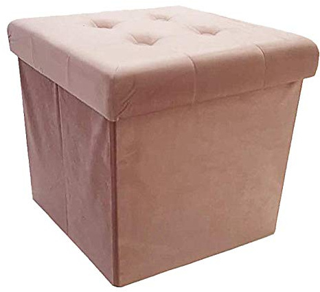 Style home Sitzhocker mit Stauraum faltbar 38 * 38 * 38cm Grau Pink | klappbar Sitzwürfel Sitztruhe Fußhocker, Aufbewahrungsbox mit Deckel, belastbar bis 150kg, für Wohnzimmer Schlafzimmer Flur