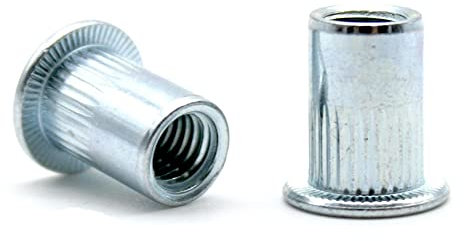 DOJA Industrial | Ecrou a Sertir Aveugle en Acier M6 | PACK 50 | Insert Fileté à Tete Plate Rainure | Rivets idéaux pour la menuiserie, la construction, la plomberie, entre autres utilisations.