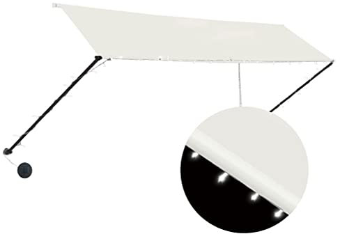 vidaXL Markise, Klemmmarkise mit LED Einziehbar, Sonnenschutz für Fenster Terrasse Balkon, Balkonmarkise Fallarmmarkise Fenstermarkise, 350×150cm Creme