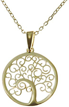 Collana con ciondolo a forma di albero della vita in argento Sterling placcato oro, con catenina regolabile da 40,6 cm a 45,7 cm e scatola regalo per gioielli
