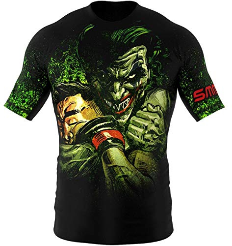 SMMASH Camicia Funzionale Uomo Rashguard Camicia Sportiva A Maniche Corte MMA Thaibox Muay Thai Kickboxing Traspirante Resistente All'Abrasione