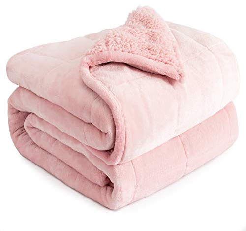 Cottonblue Weighted Blanket Queen Size 15lbs, Sherpa Weighted Blankets for Adults, Fuzzy Soft Flannel Bedding Blanket Throw, Cozy Plush Blanket for Sofa Bed, 60 x 80 inches, Blush Pink