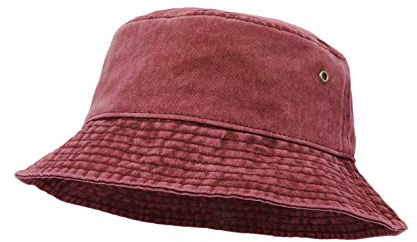Eimer Hut, Breite Krempe Washed Denim Baumwolle Outdoor Sonnenhut Flat Top Cap zum Angeln Wandern Strandsport Weinrot