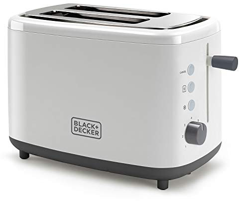 BLACK+DECKER BXTO820E - Tostapane 820W. 2 slot larghi. 7 livelli di tostatura. Sistema di autocentraggio. Funzioni: Annulla, Riscalda e Scongela. Vassoio raccoglibriciole. Piedini antiscivolo. Bianco