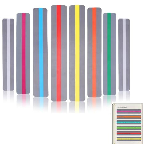 Lot de 8 Règle de Lecture Guidée Dyslexie, Bandes de Lecture Guidée Bandes de Surbrillance Colorée Guide de Lecture Bandes Surligneur pour Enfants L'enseignement et L'aide à la Lecture(18,9cm x 3,1cm)