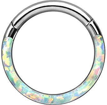 PIERCINGLINE Titan Segmentring Clicker SYNTH. OPAL silberfarben Piercing Nase Septum Ohr Tragus Helix