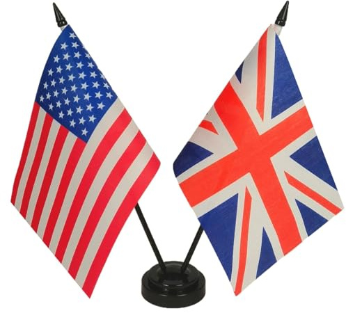 Zigvert US American & Britain Friendship Table Flag Display, American & Britain Table Flag, USA & UK Twin Table Flag Set