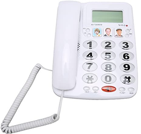 Großes Tastentelefon für Senioren, Schnurgebundenes Festnetztelefon, Bildtasten für Patienten mit Klarem Ton, Dual Port Unterstützung Zum Speichern von 3 Häufig Verwendeten Nummern(Weiß)