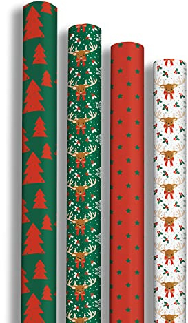 Clairefontaine 202060AMZC - en kartong med 12 rullar presentpapper - Excelliapapper 80 g - mått: 2 x 0,70 m - mönster: flingor, julfester