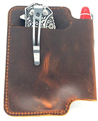 COLEAT Genuine Leather Multitool Waist Bag Organizer Leatherman EDC Waist Bag for Men Belt Holder Mini Leather Bag Organizer Flashlight Holder Pen Holder Knife Case Brown