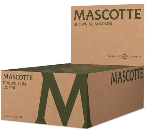 Mascotte® Brown Slim Combi 34 x 26 Heftchen | Ungebleicht Longpapers mit Tips | Schmal und Dünn Zigarettenpapier mit Magnetverschluss | 884 Blättchen und Tip