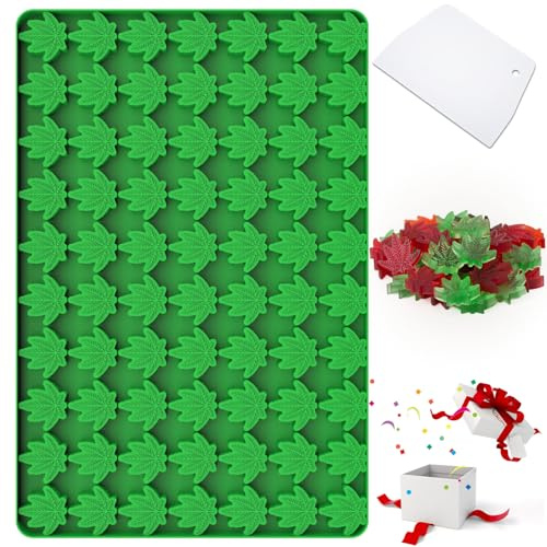 Moules en silicone en forme de feuille de chanvre avec 70 cavités en forme de marijuana pour chocolat, bonbons, gomme, avec grattoir de cuisson