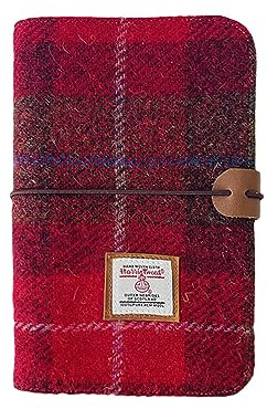 Harris Tweed, Notizbuch A6 mit 6 Ringen, nachfüllbares A6 Notizbuch mit weichen Wollstoff-Einbänden, nachfüllbar, für Terminkalender, Schreiben, Größe A6, 80 Seiten, rot