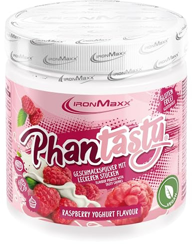 IronMaxx Phantasty - Raspberry Yogurt 250g Dose | Veganes Aroma Pulver mit echten Frucht- & Nussstückchen | Zuckerersatz für Backen & Getränke